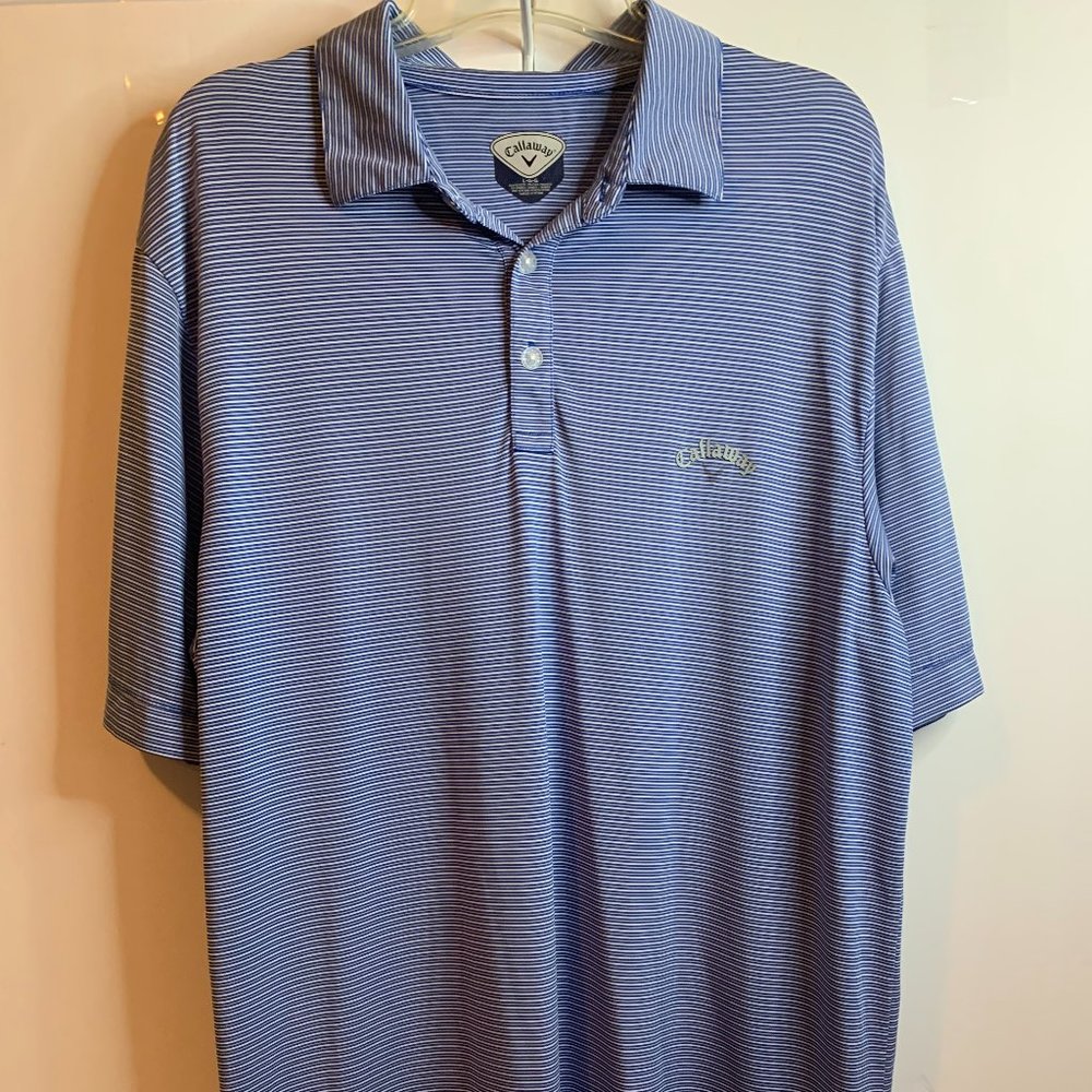 Callaway golf shirt. Blue and white‎ stripe. Size Large